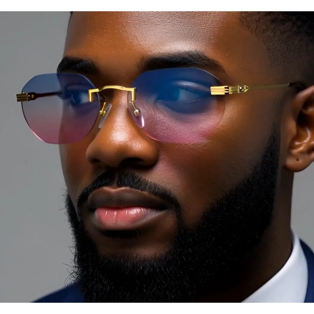 Sunglasses‎ Gold Frame Pink Purple Gradient Lens Retro Classy Uv400 Beach Shades